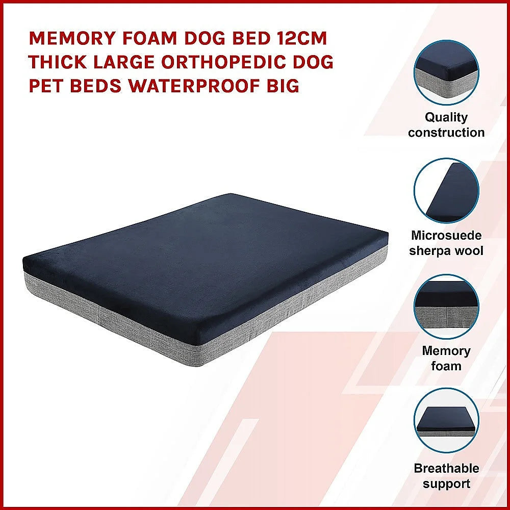 Memory Foam Dog Bed 12CM Thick Large Orthopedic Waterproof