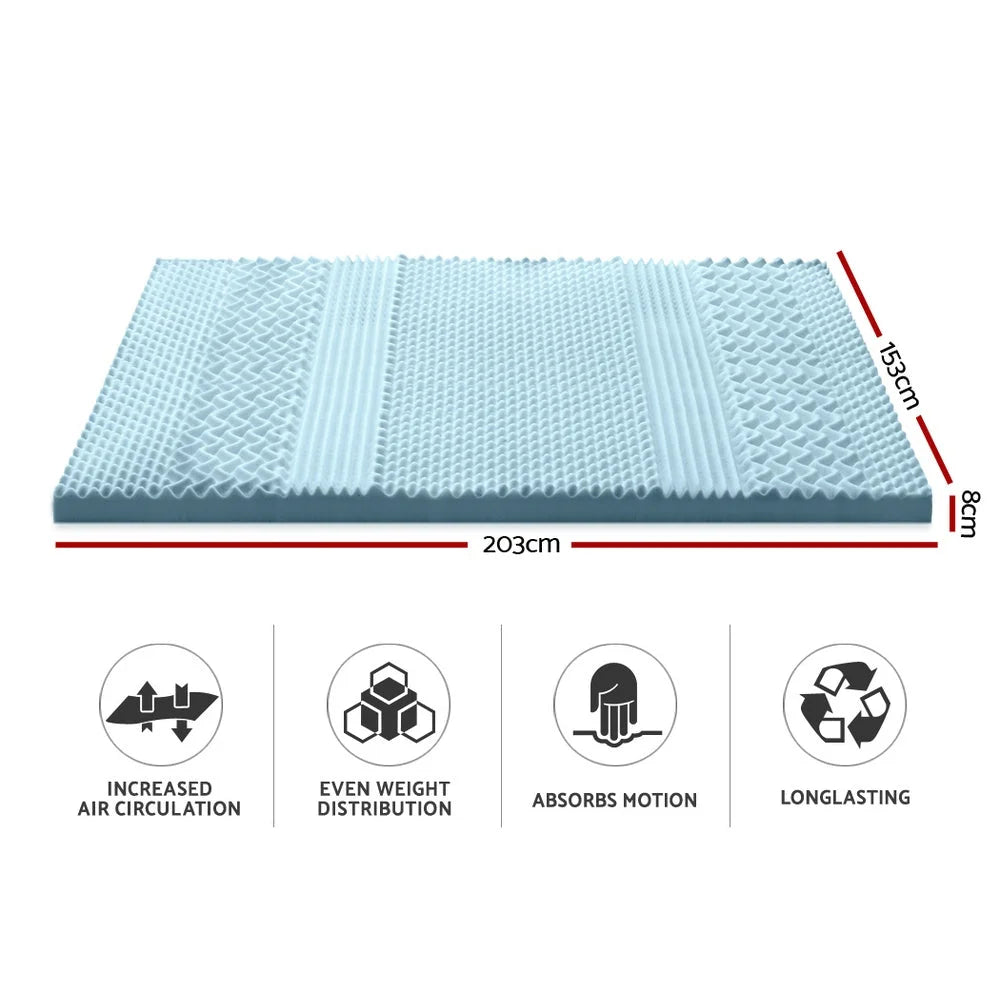 Memory Foam Mattress Topper Bedding with Cool Gel 7 Zone 8cm