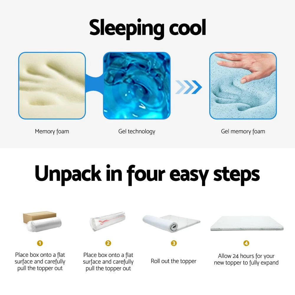 Mattress Topper Cool Gel Bed Mat Bamboo 10cm Single Memory Foam