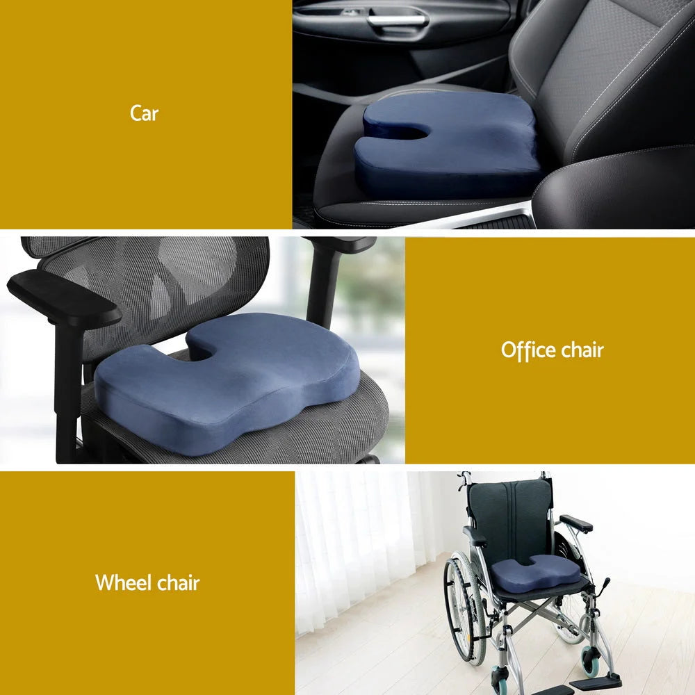 Blue chair with memory foam seat cushion