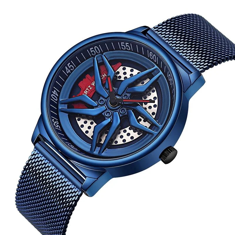 Men 360 Degree Hollow Dial Mesh Strap Quartz Watch