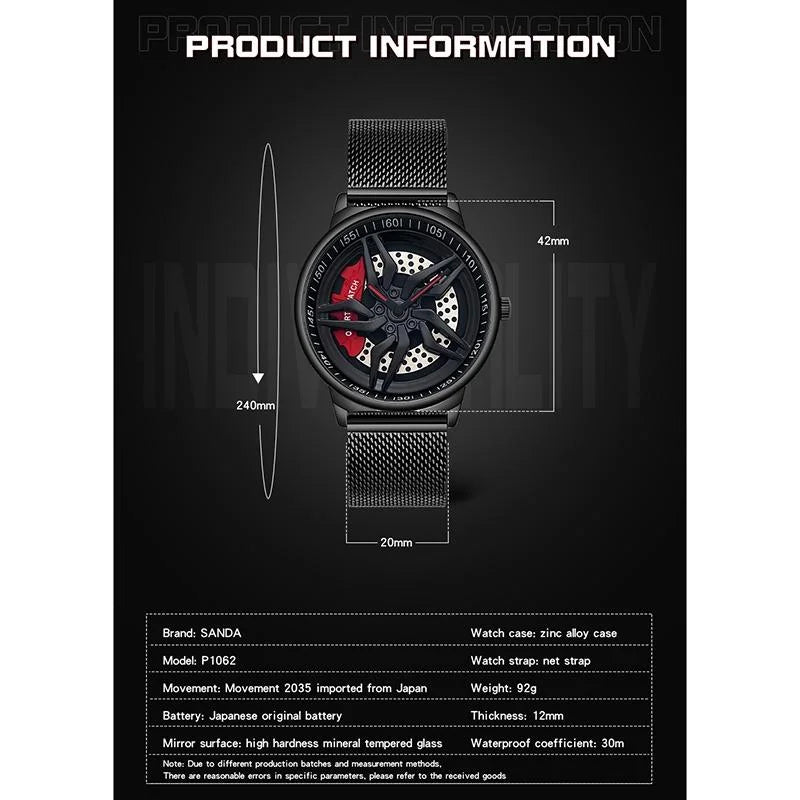 Men 360 Degree Hollow Dial Mesh Strap Quartz Watch