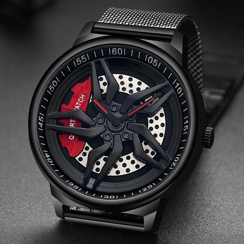 Men 360 Degree Hollow Dial Mesh Strap Quartz Watch