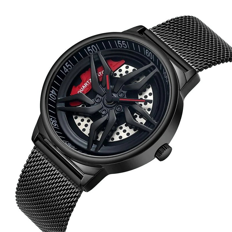 Men 360 Degree Hollow Dial Mesh Strap Quartz Watch