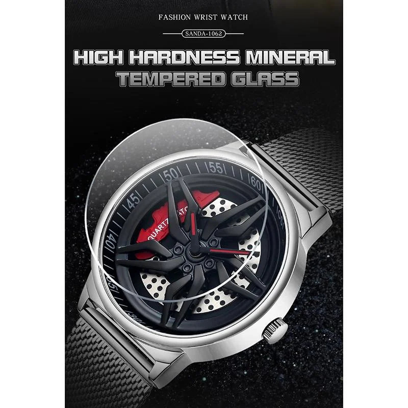 Men 360 Degree Hollow Dial Mesh Strap Quartz Watch