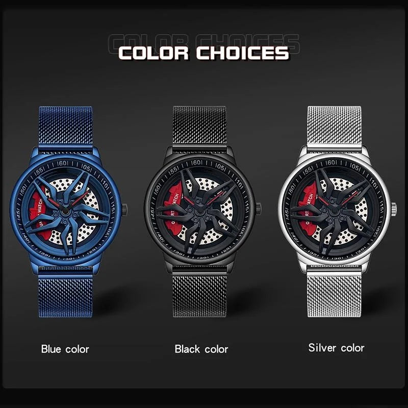 Men 360 Degree Hollow Dial Mesh Strap Quartz Watch