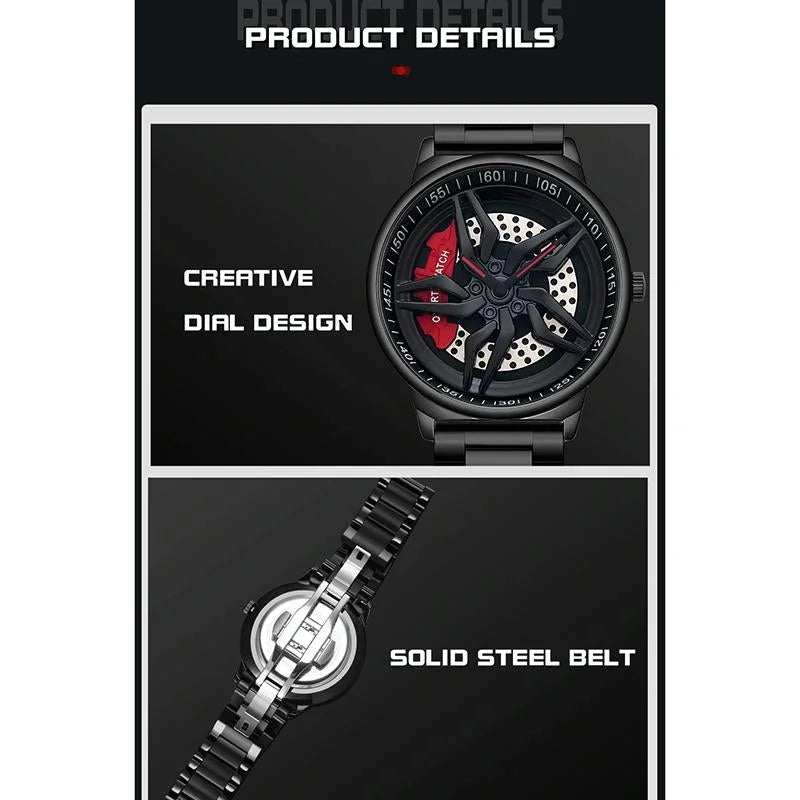 Men 360 Degree Hollow Spinning Dial Quartz Watch with Steel