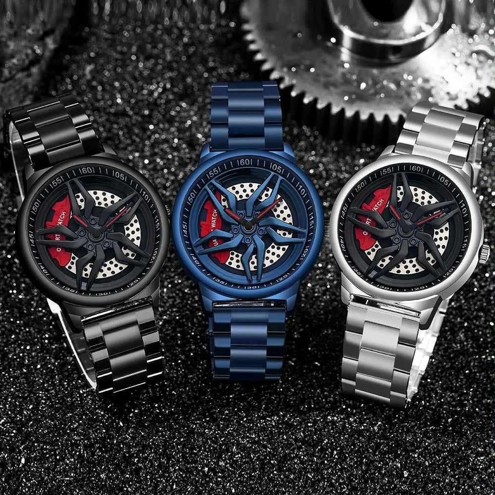 Men 360 Degree Hollow Spinning Dial Quartz Watch with Steel
