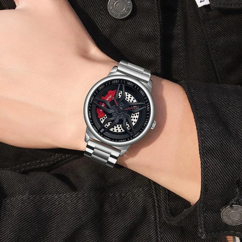 Men 360 Degree Hollow Spinning Dial Quartz Watch with Steel