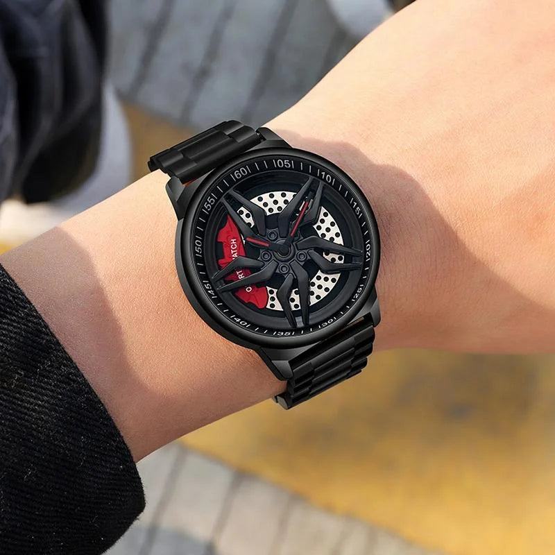 Men 360 Degree Hollow Spinning Dial Quartz Watch with Steel