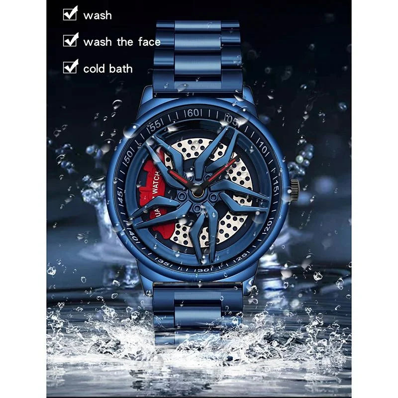 Men 360 Degree Hollow Spinning Dial Quartz Watch with Steel