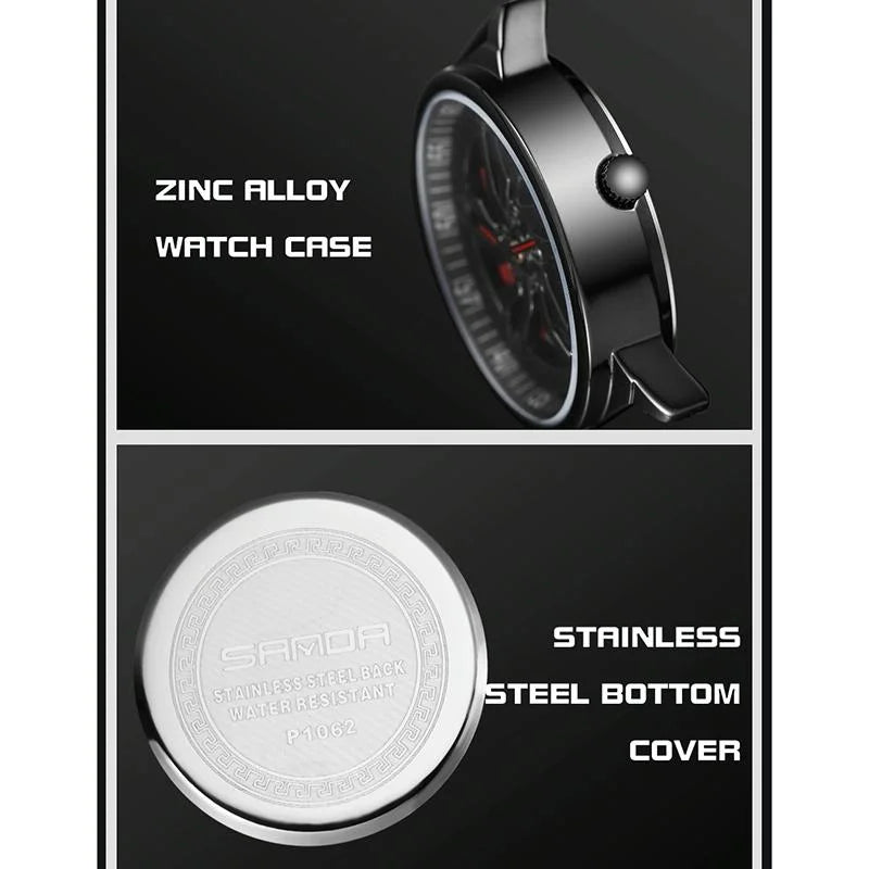 Men 360 Degree Hollow Spinning Dial Quartz Watch with Steel