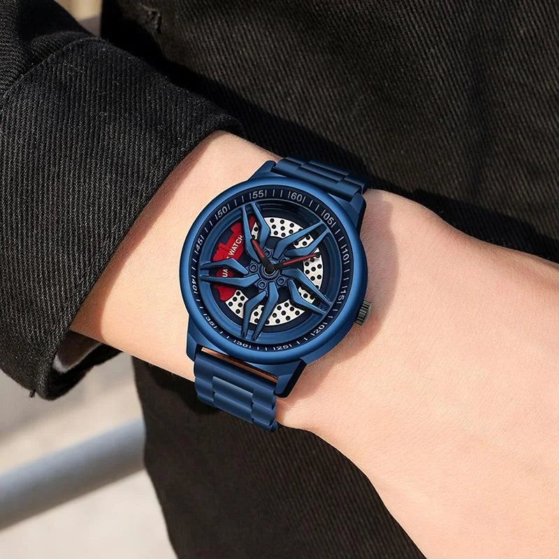 Men 360 Degree Hollow Spinning Dial Quartz Watch with Steel