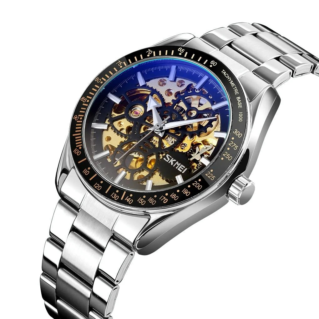 Men Automatic Mechanical Watch with Gear Dial - Silver