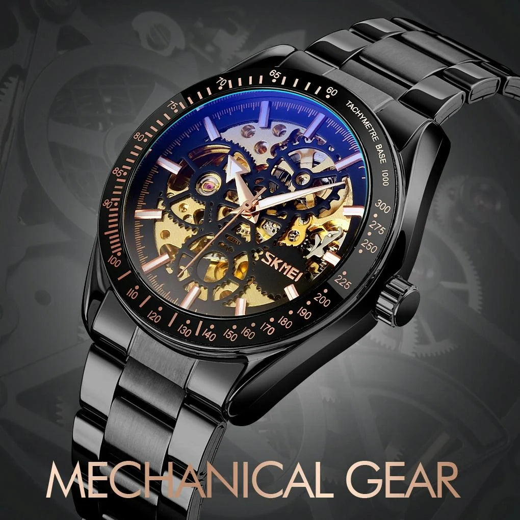 Men Automatic Mechanical Watch with Gear Dial - Silver