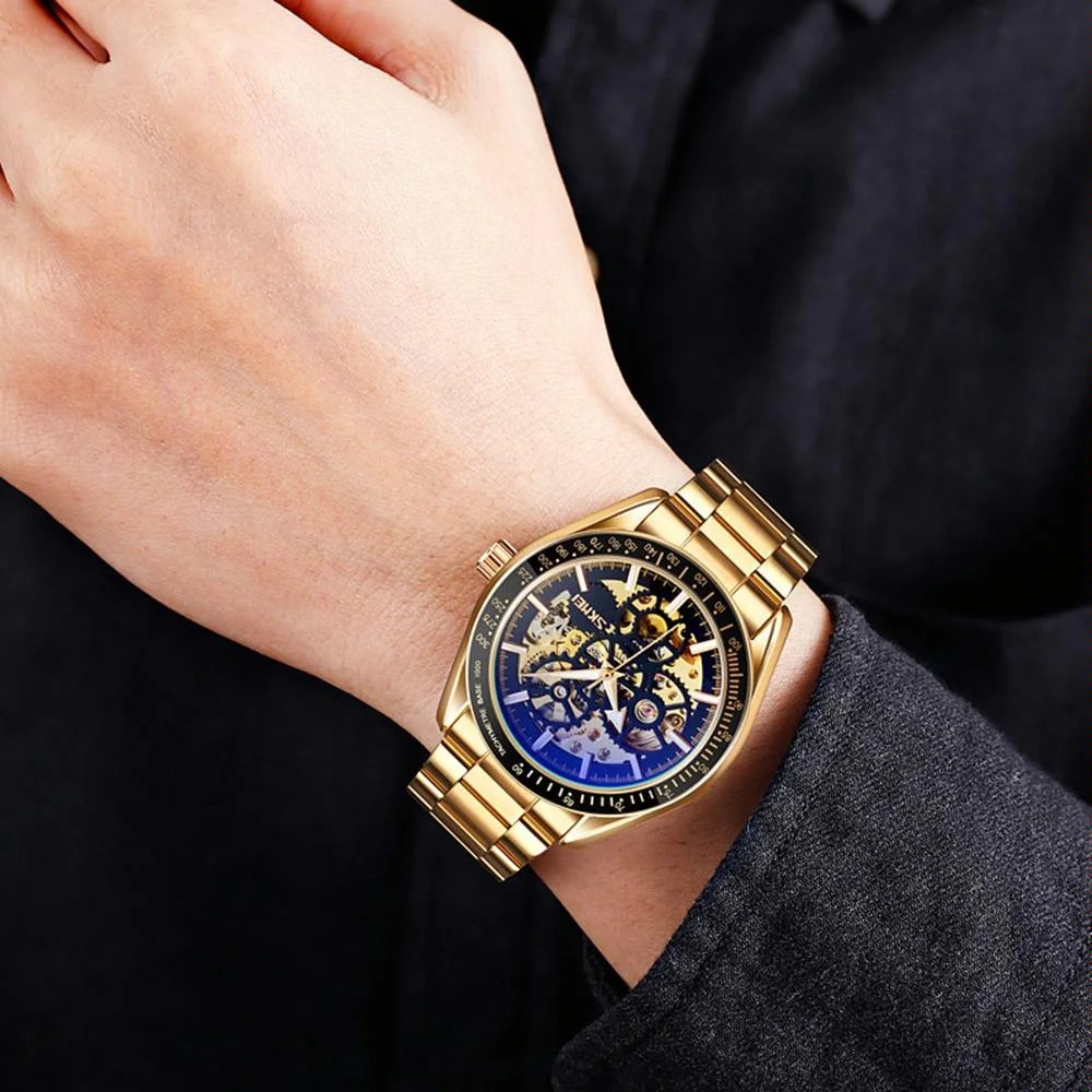 Men Automatic Mechanical Watch with Gear Dial - Silver