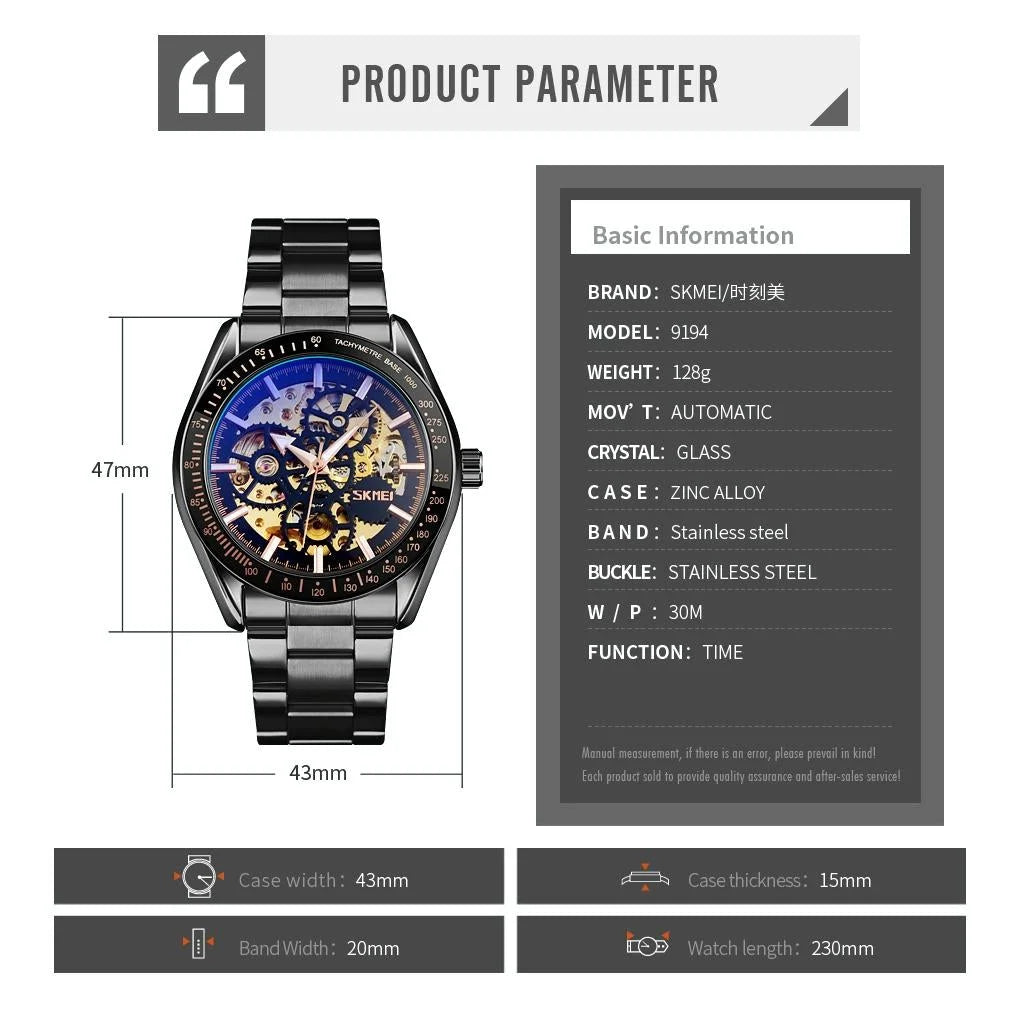 Men Automatic Mechanical Watch with Gear Dial - Silver