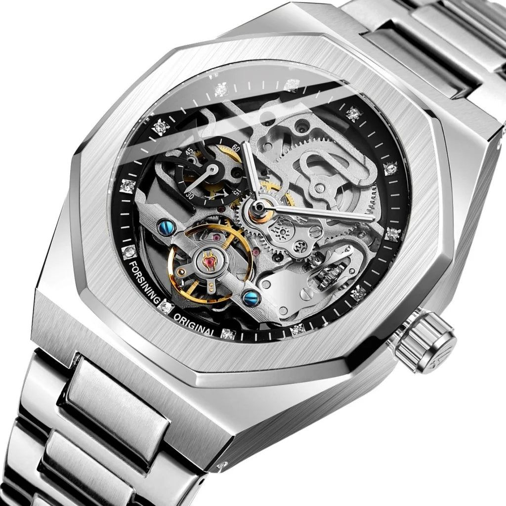 Men Automatic Mechanical Watch with Luminous Dial and Steel
