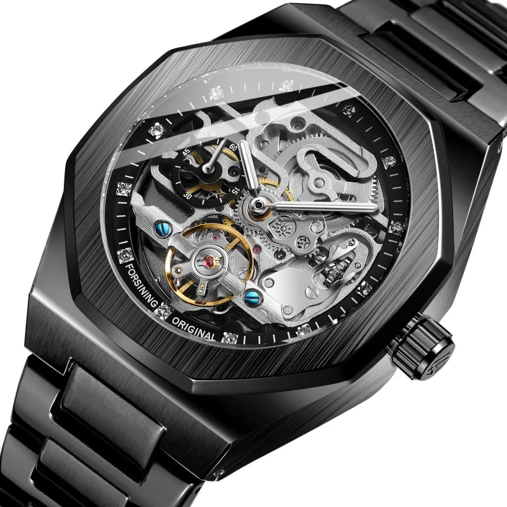 Men Automatic Mechanical Watch with Luminous Dial and Steel