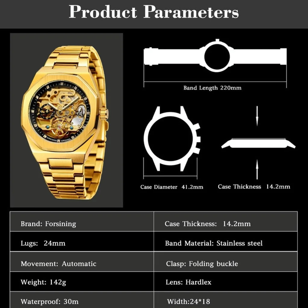 Men Automatic Mechanical Watch with Luminous Dial and Steel