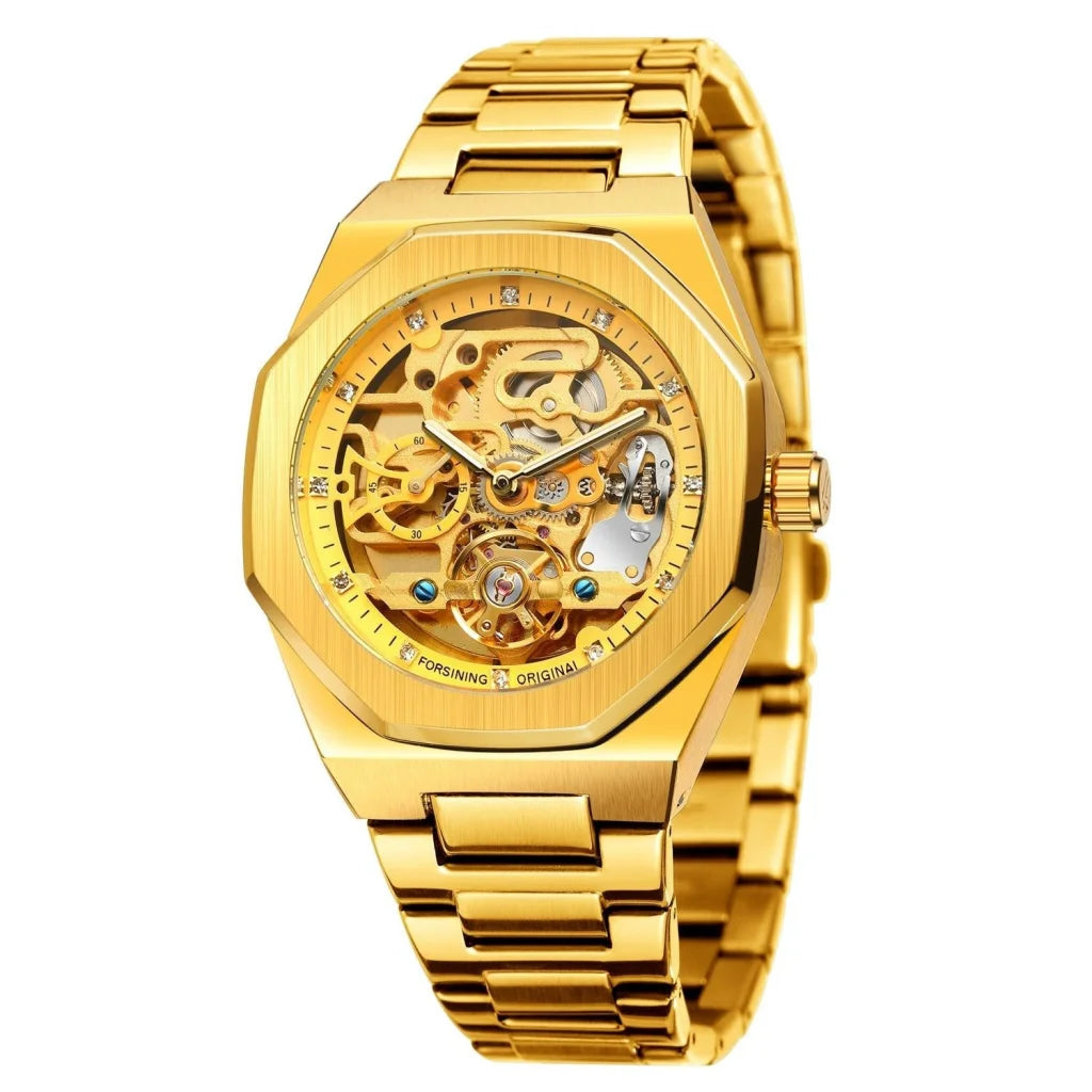 Men Automatic Mechanical Watch with Luminous Dial and Steel