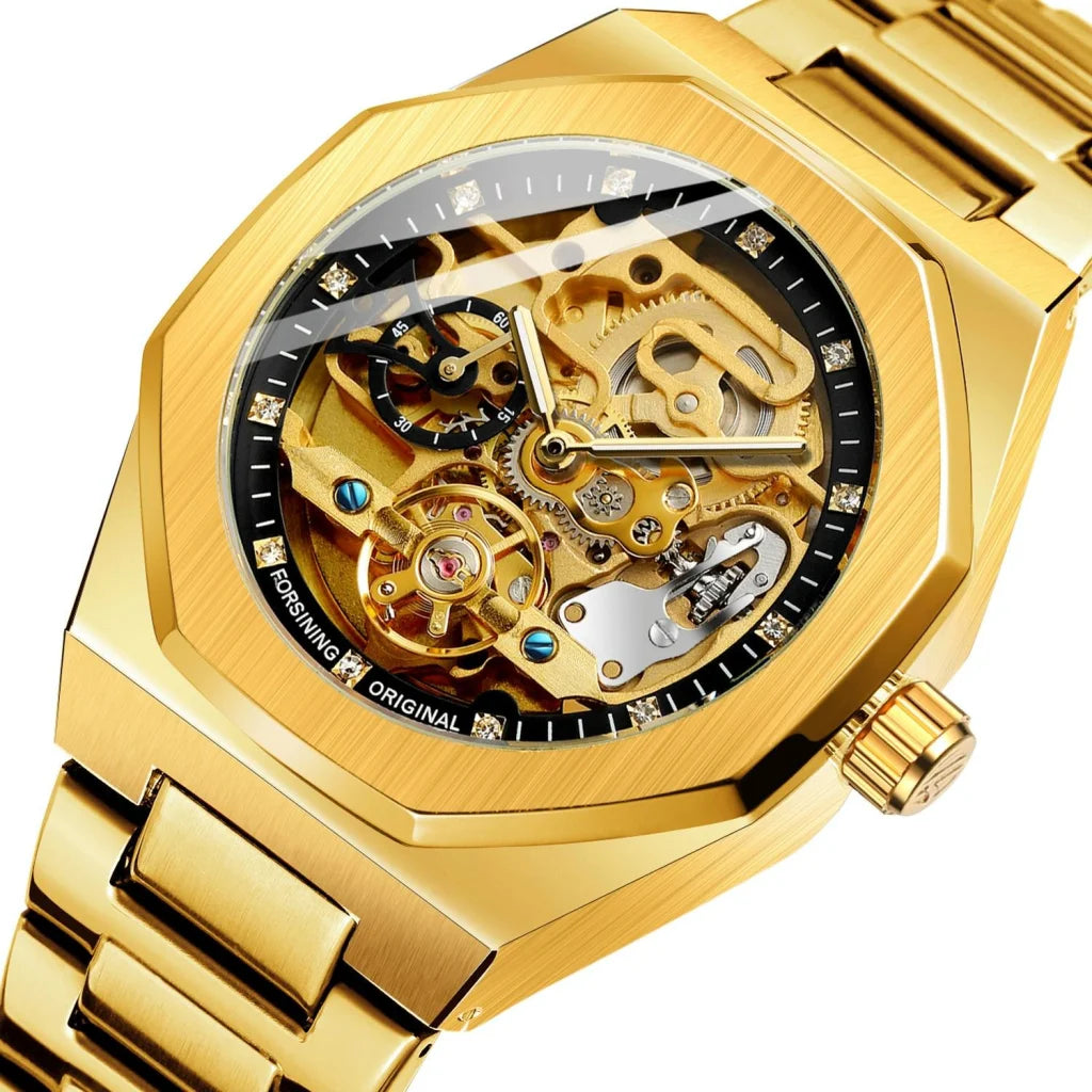 Men Automatic Mechanical Watch with Luminous Dial and Steel