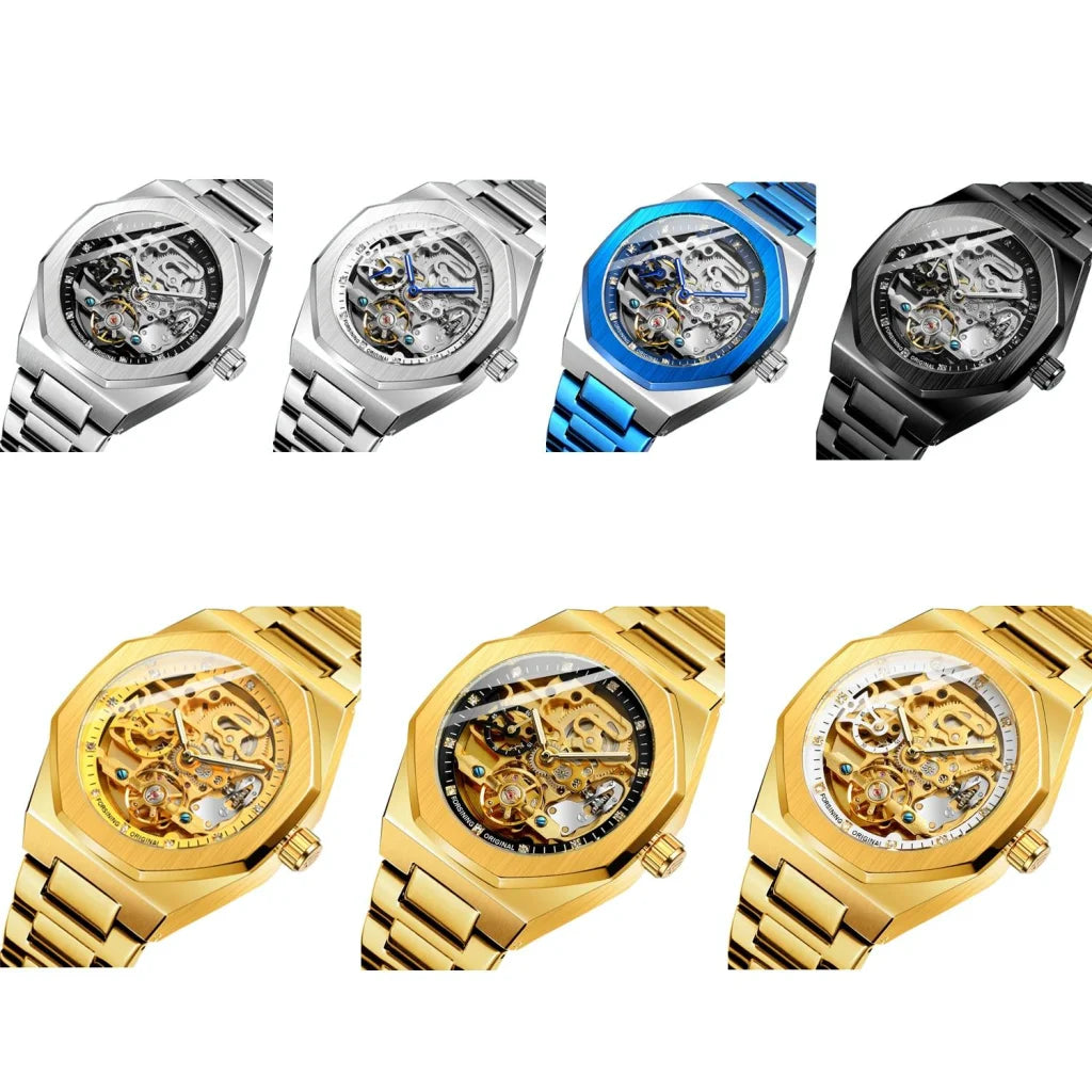 Men Automatic Mechanical Watch with Luminous Dial and Steel