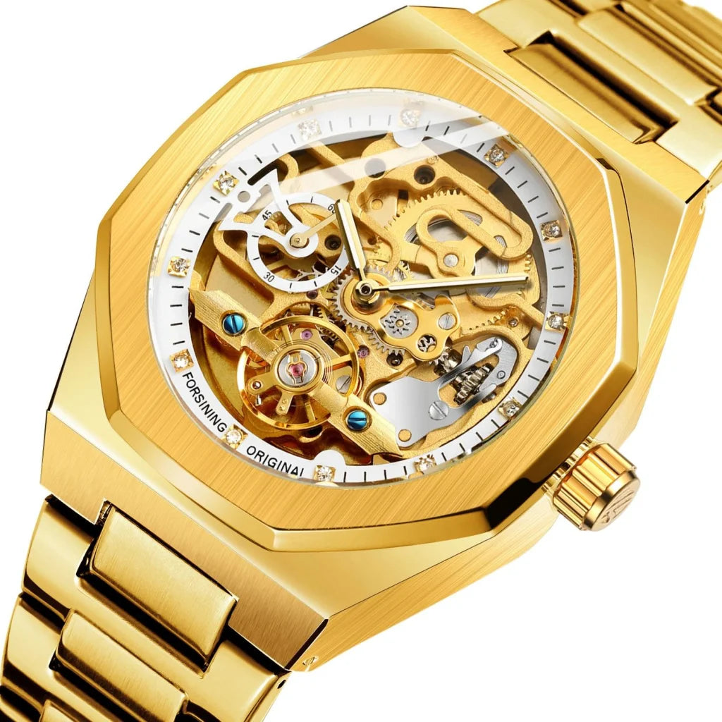 Men Automatic Mechanical Watch with Luminous Dial and Steel