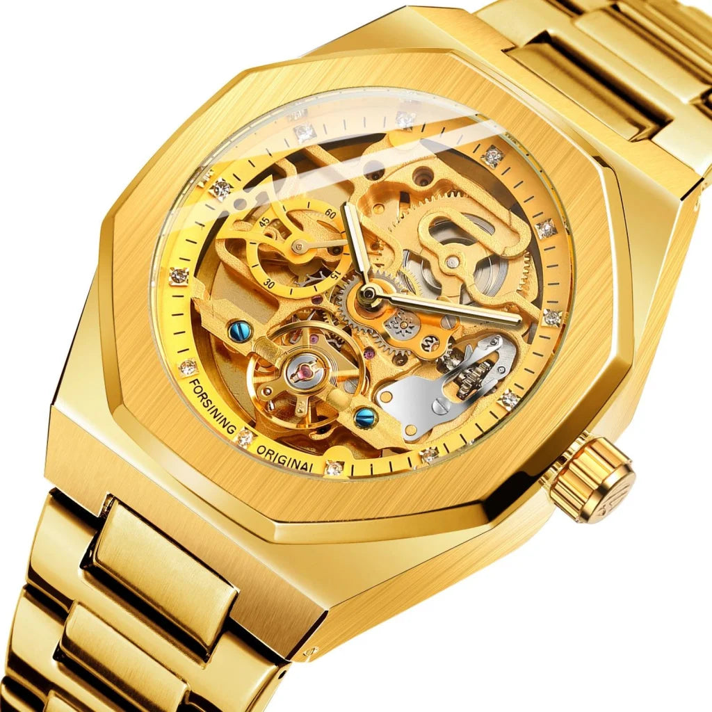 Men Automatic Mechanical Watch with Luminous Dial and Steel