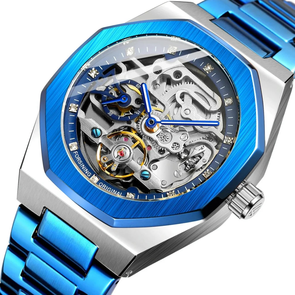 Men Automatic Mechanical Watch with Luminous Dial and Steel