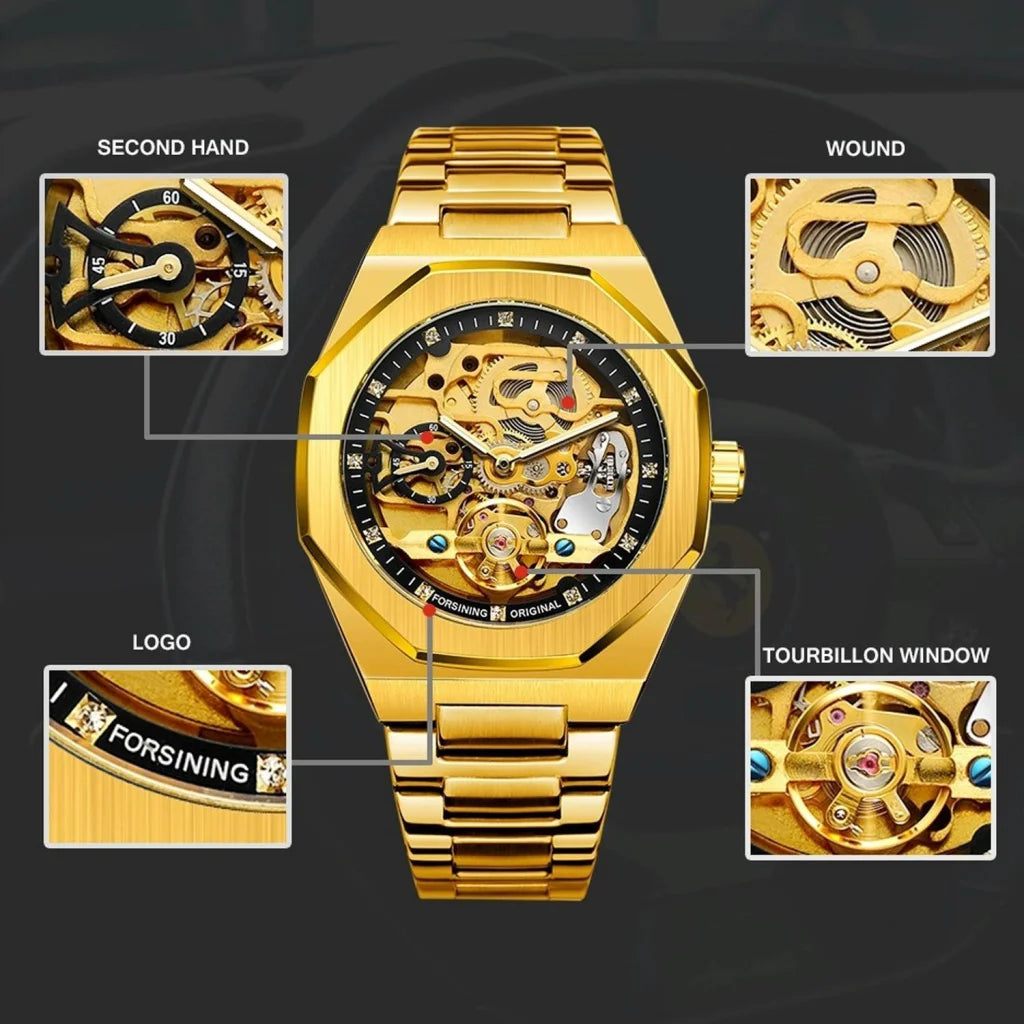 Men Automatic Mechanical Watch with Luminous Dial and Steel