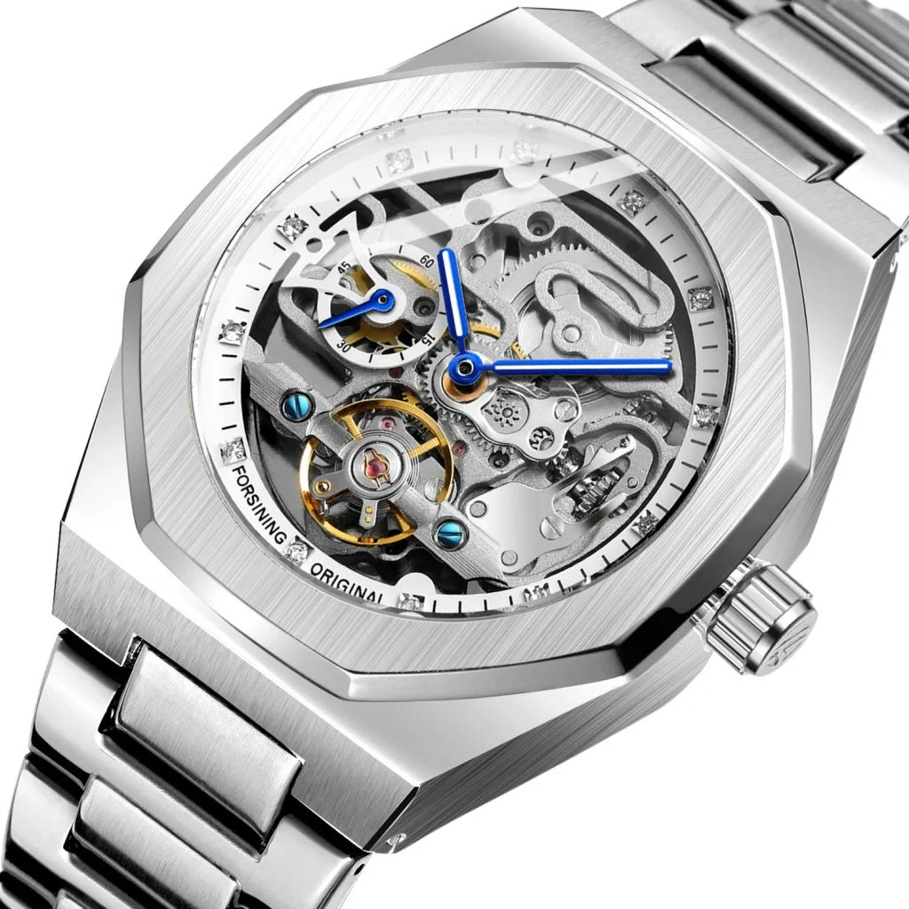 Men Automatic Mechanical Watch with Luminous Dial and Steel