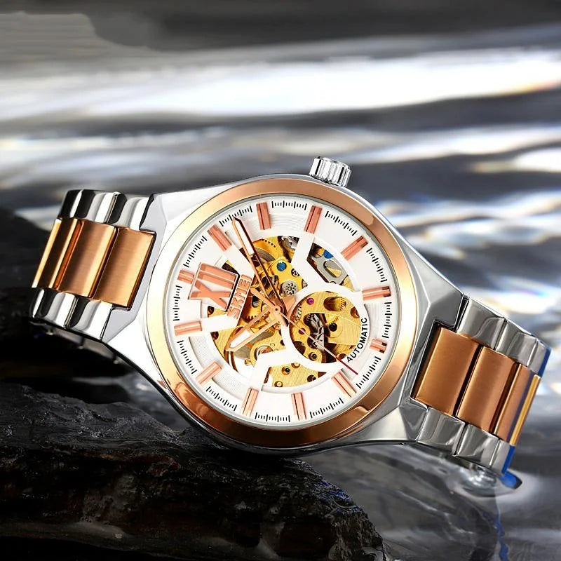 Men Automatic Mechanical Watch with Two-tone Stainless