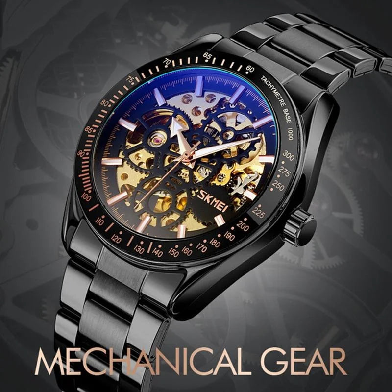 Men Automatic Skeleton Mechanical Watch with Steel Band