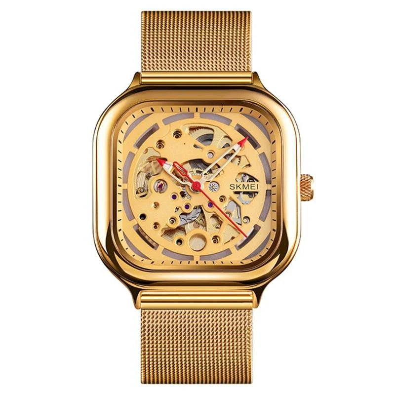Men Automatic Tourbillon Watch with Hollow Square Mesh