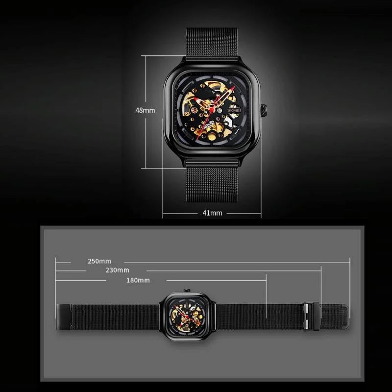 Men Automatic Tourbillon Watch with Hollow Square Mesh
