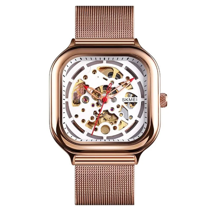 Men Automatic Tourbillon Watch with Mesh Band - Rose Gold