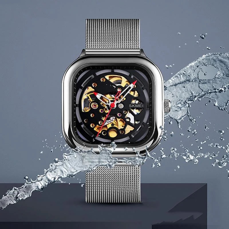 Men Automatic Tourbillon Watch with Mesh Band - Rose Gold