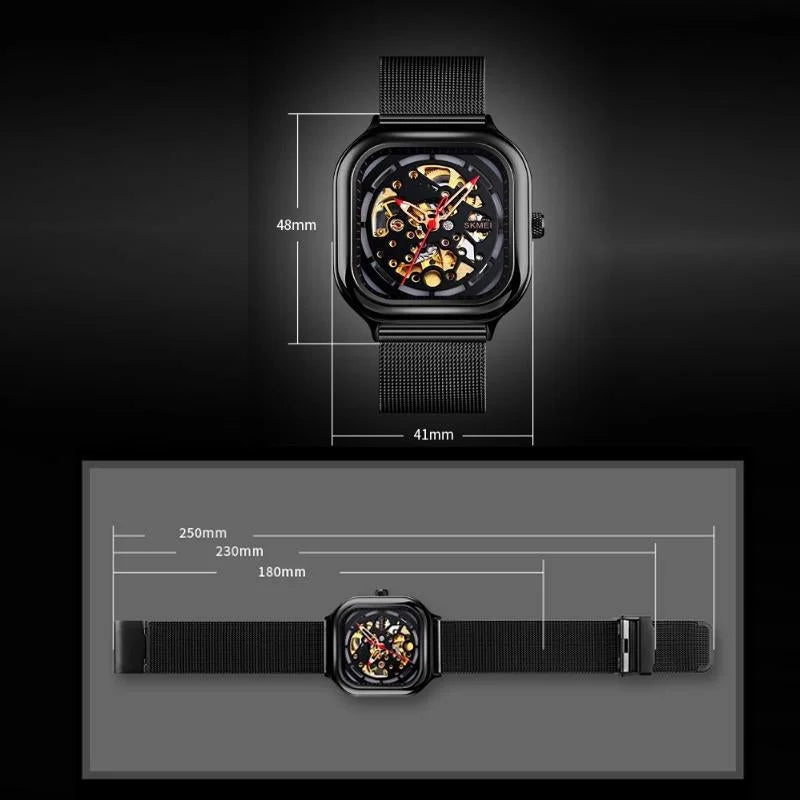Men Automatic Tourbillon Watch with Mesh Band - Rose Gold