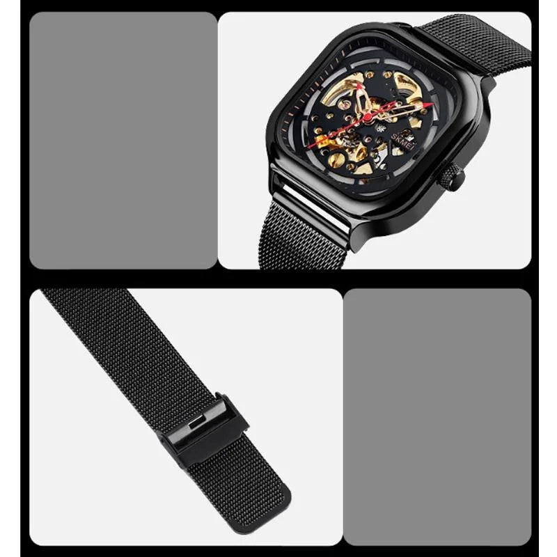 Men Automatic Tourbillon Watch with Mesh Band - Rose Gold