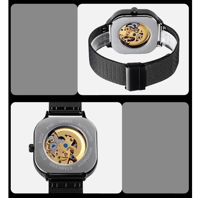 Men Automatic Tourbillon Watch with Mesh Band - Rose Gold
