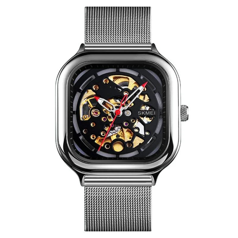 Men Automatic Tourbillon Watch with Mesh Band - Silver