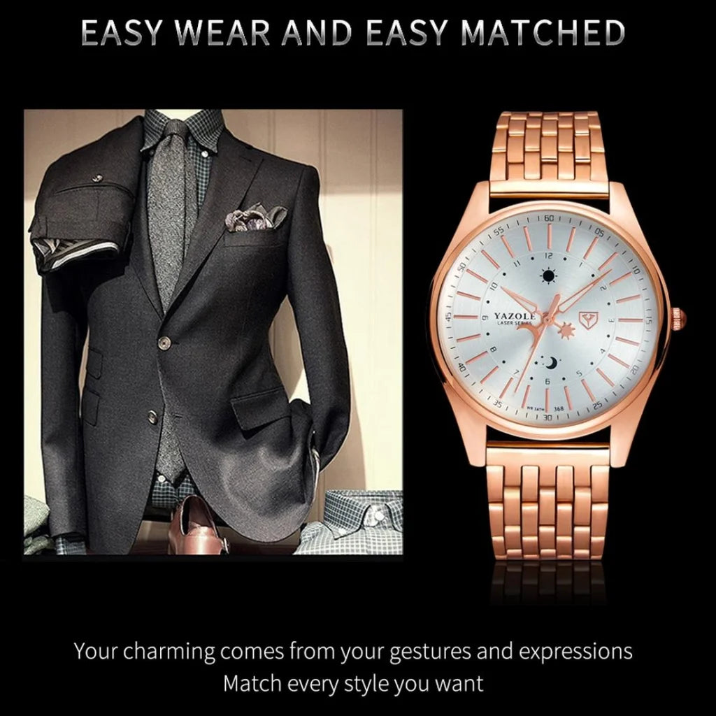 Men Business Quartz Watch with Steel Strap - 368 - Fashion