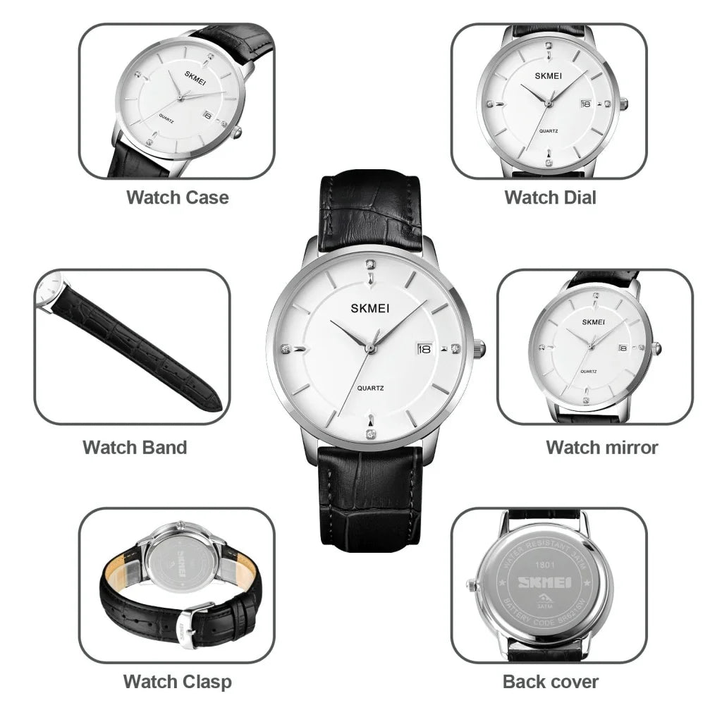Men Casual Quartz Watch with Calendar - 1801 - Black Steel