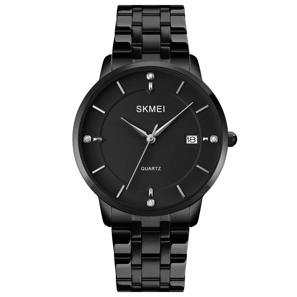 Men Casual Quartz Watch with Calendar - 1801 - Golden Steel