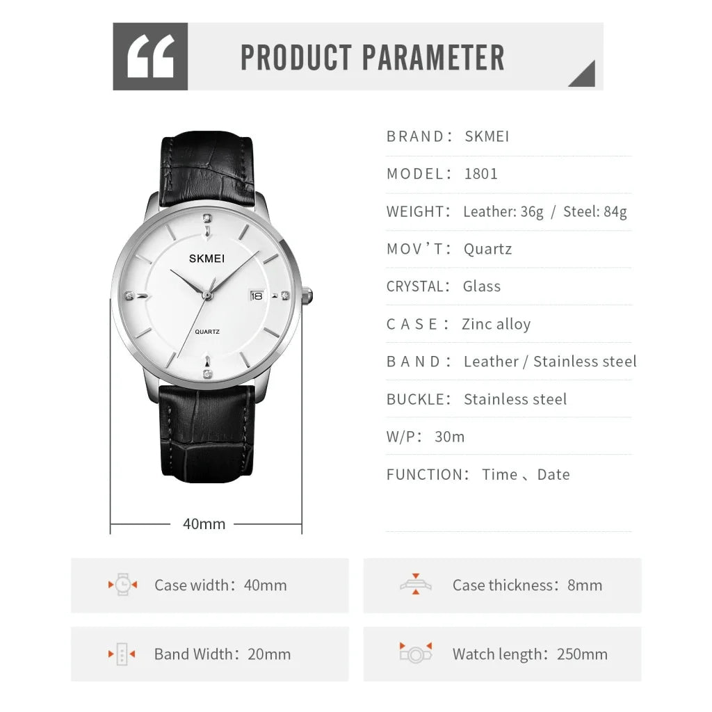 Men Casual Quartz Watch with Calendar - 1801 - Golden Steel