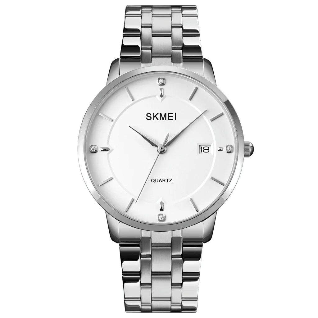 Men Casual Quartz Watch with Calendar - 1801 - Golden Steel