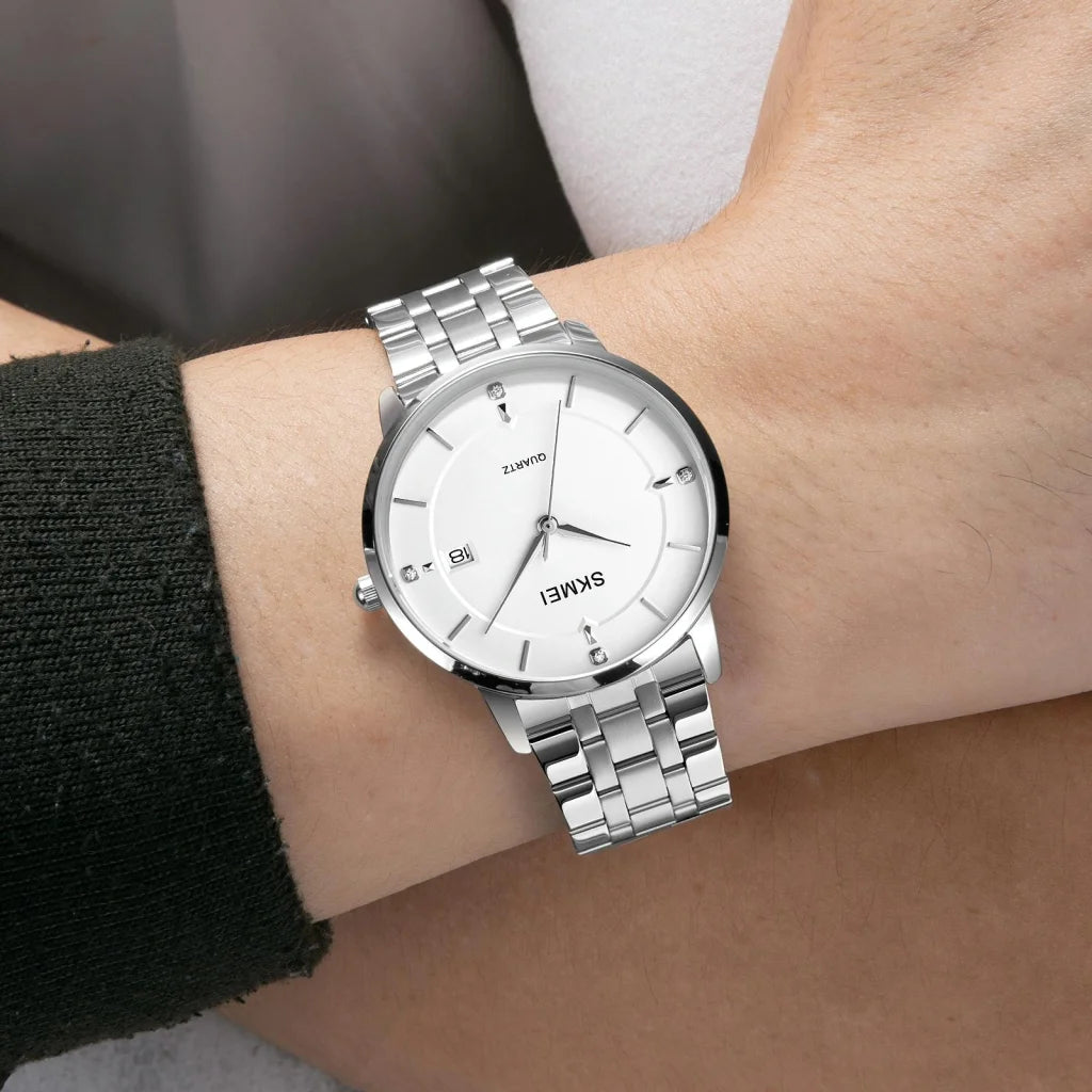 Men Casual Quartz Watch with Calendar - 1801 - Golden Steel