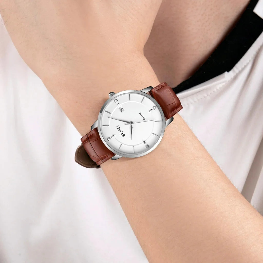 Men Casual Quartz Watch with Calendar - 1801 - Golden Steel