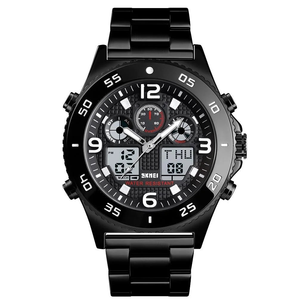Men Casual Sports Watch with Large Dial and Steel Band